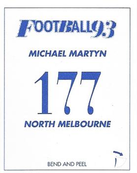 1993 Select AFL Stickers #177 Michael Martyn Back